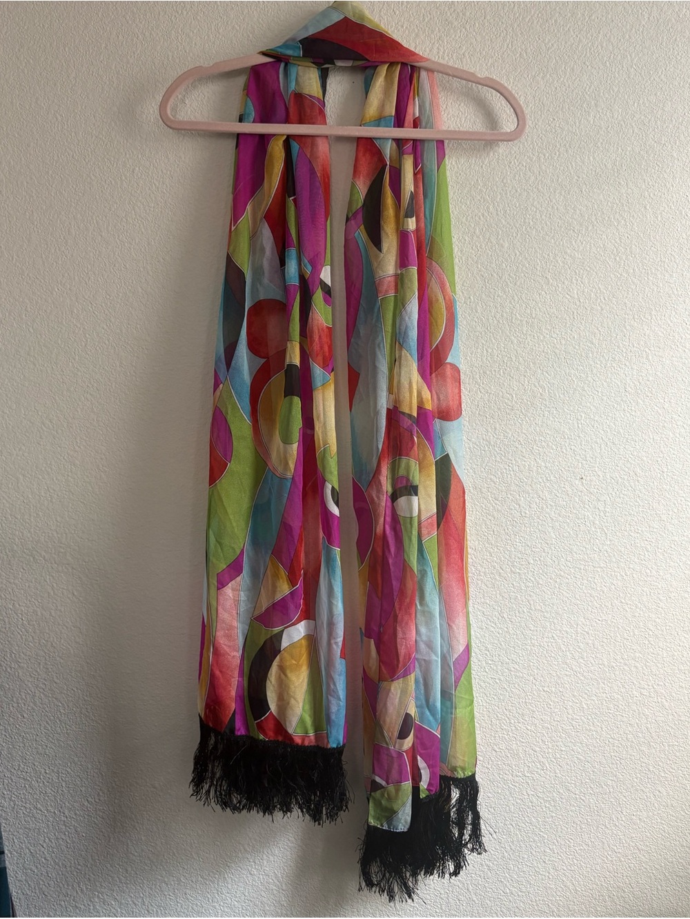 Multicolor Geometric Fringe Scarf - Lightweight Women's Wrap